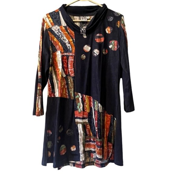 Parsley & Sage Size Medium Cowl Neck Geometric Multicolor Tunic Top/Dress Hippie - Picture 1 of 8